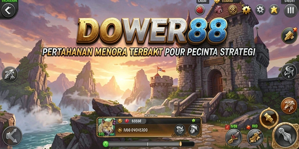 Screenshot DOWER88 menampilkan aksi menara mempertahankan dari gelombang musuh.