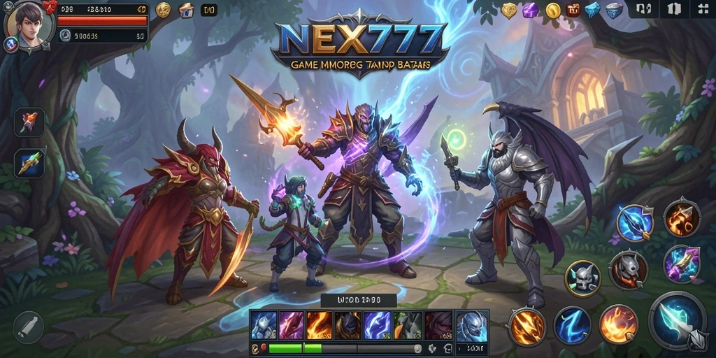 Tampilan gameplay NEX777 dengan dunia MMORPG yang luas.