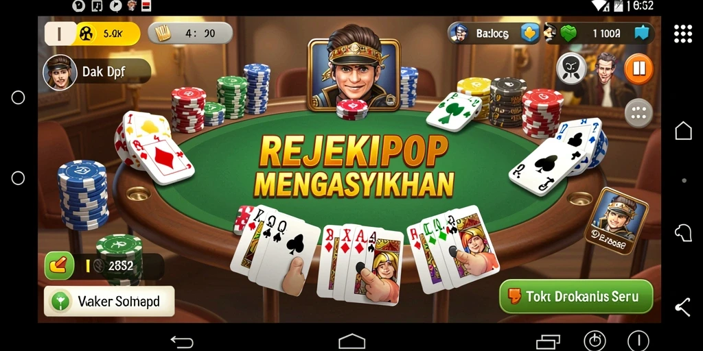 Screenshot gameplay REJEKIPOP menampilkan atmosfer poker yang mendebarkan.
