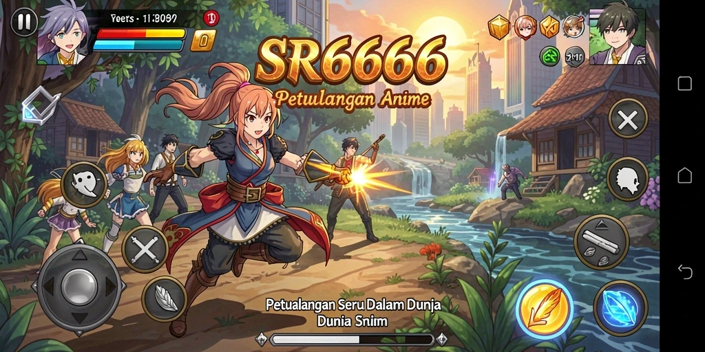Screenshot gameplay SR6666 menampilkan aksi seru antara karakter anime.